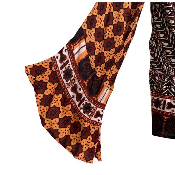 Free People Rosalie Wrap Top Boho Peasant Mixed Print Bell Sleeve Fall M - Picture 4 of 8